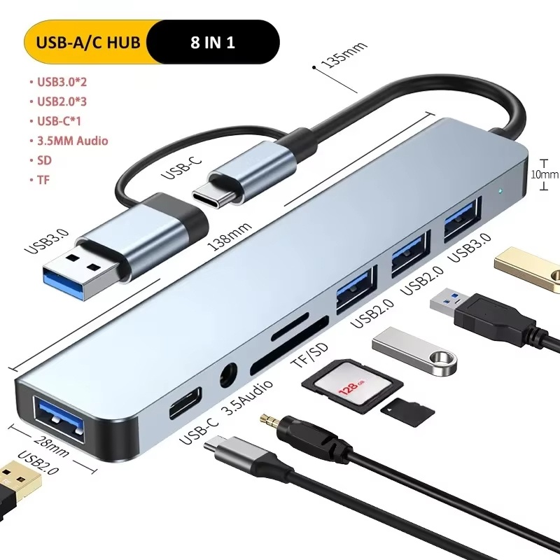 Sd Card Module - Typ-C-Hub USB-Splitter 8-in-1 USB-Extender USB-Multiport-Adapter USB-C-Anschluss