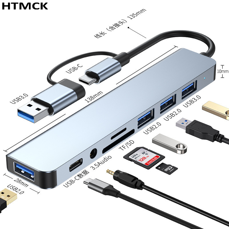 Sd Card Module - 8-in-2 USB-C-Multiport-Dockingstation, USB3.0-SD-TF-Kartenleser-Adapter, tragbarer Hub für