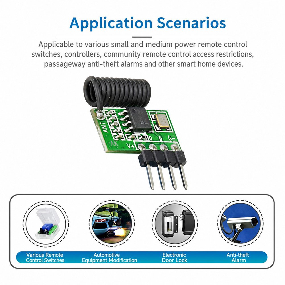 Ir Remote Module - 315MHz/433MHz Superheterodyn-RF-Empfängermodul 3,3V-5,5V Fernbedienungsmodul mit Antenne
